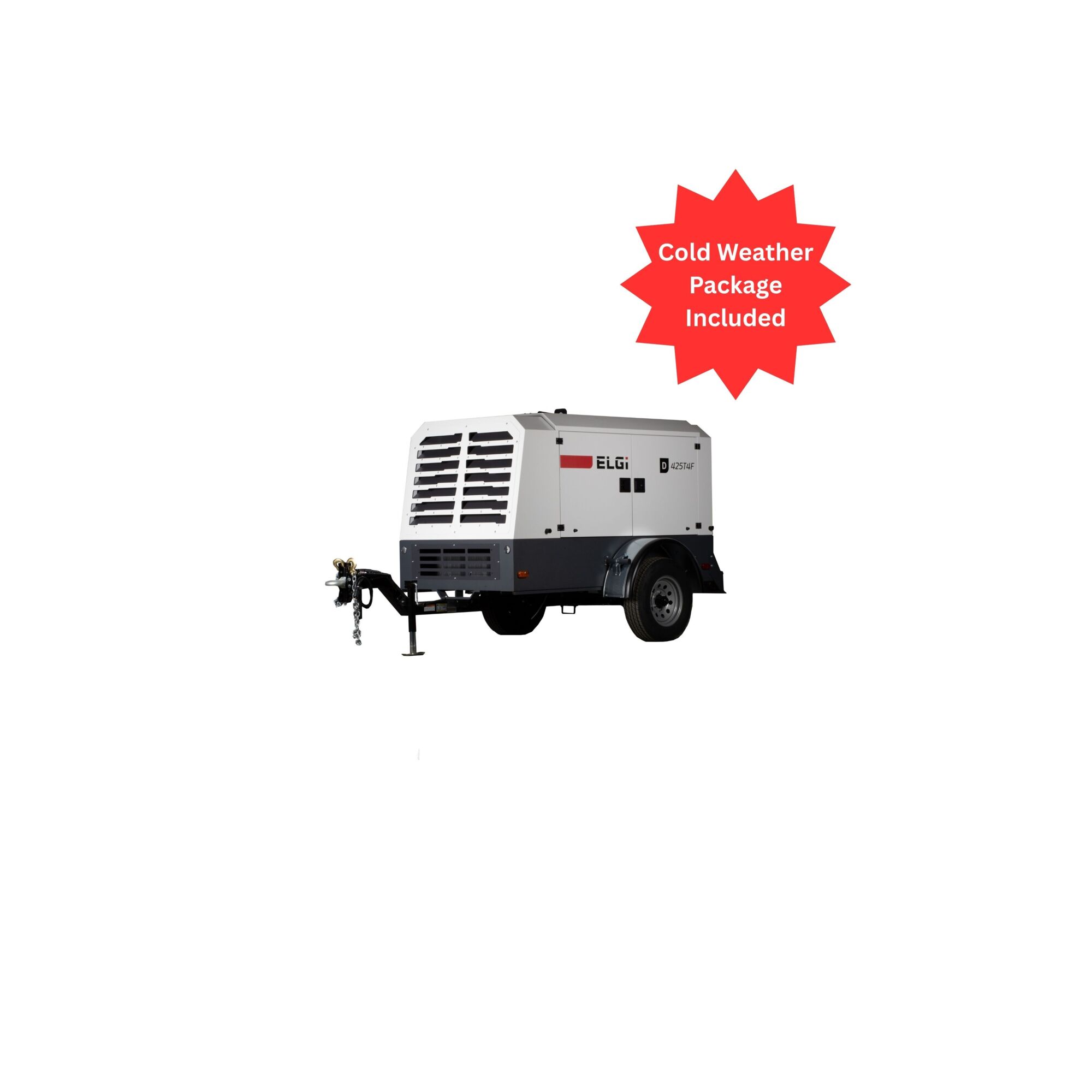 ELGI Trailer Mount Portable Screw Air Compresor, 90 cfm@ 100 PSI  with Cold Weather Package,Model# D425T4F-PCWP